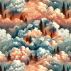 Blank Quilting Wilderness Song Clouds with Trees Blue