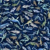 QT Fabrics Savage Kingdom Underwater Dinos Navy