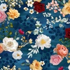 Hoffman Fabrics Pins and Needles Large Floral Navy