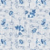 Blank Quilting English Blue and White Flowers with Keys Light Gray