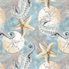 Blank Quilting Ocean Oasis Sand Dollars and Seahorses Light Blue