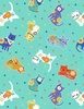 Wilmington Prints Fe-Line Frisky Cat Toss Teal