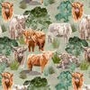 Studio E Fabrics Highlander Cows and Trees Sage