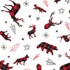 Studio E Fabrics Warm Winter Wishes Tossed Plaid Animals White/Red
