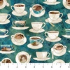 Northcott Barista Cups and Saucers Dark Teal/Multi