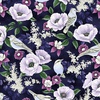Hoffman Fabrics Fly Freely Blooms and Birds Deep Amethyst/Silver