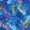 Benartex Metallic Impressions Ethereal Leaves Royal