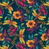 Blank Quilting Luminous Haven Dragonflies and Flowers Ocean Blue