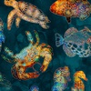QT Fabrics Pacifica  Sea Life Toss Teal