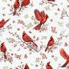 Hoffman Fabrics Berries and Birch Tossed Cardinals Ice/Silver