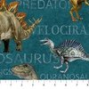 Northcott Stonehenge Prehistoric World Dinosaur Text Teal