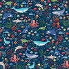 Andover Fabrics Deep Blue Sea Creatures Dark Blue