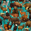 QT Fabrics Untamed Packed Animals Turquoise