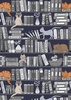 Lewis and Irene Fabrics Purrfect Book Club Book Shelves and Cats Greys