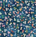 Hoffman Fabrics Pins and Needles Threads and Buttons Navy