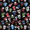 Benartex Country Christmas Holiday Drinks Black