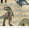 Northcott Stonehenge Prehistoric World Dinosaur Text Beige