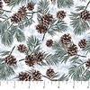 Northcott Naturescapes Winter Jays Flannel Pine Cones Pale Blue