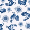 QT Fabrics Rule the Roost Roosters and Sunflowers Blue