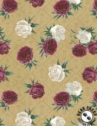 Wilmington Prints Crimson Blooms Tossed Florals Gold