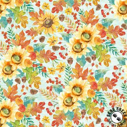 Blank Quilting Autumn Blessings Autumn Flowers Light Blue