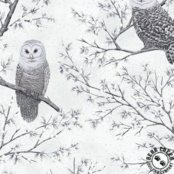 Hoffman Fabrics Midnight Perch Owls December/Silver