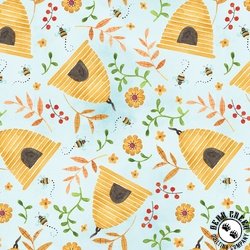 Blank Quilting Nature's Symphony Beehives and Leaves Light Blue