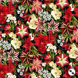 Studio E Fabrics Tis The Season Main Floral Amaryllis Black