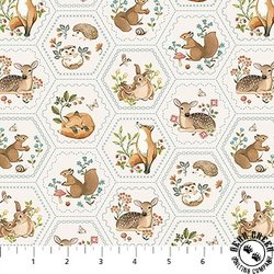 Northcott Woodland Heart Hexie Cream/Multi Northcott Woodland Heart Hexie Cream/Multi