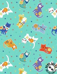 Wilmington Prints Fe-Line Frisky Cat Toss Teal