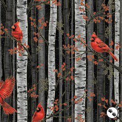 Hoffman Fabrics Berries and Birch Cardinals and Birch Black/Gold