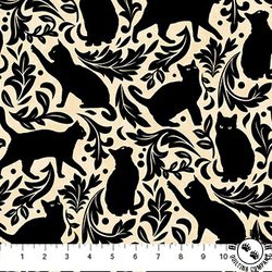 Northcott Hallow's Eve Cat Damask Cream/Black