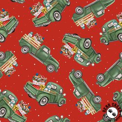 Blank Quilting Comfort and Joy Green Trucks Red