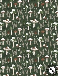 Wilmington Prints Woodland Snowmen Mushrooms Green