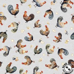 QT Fabrics Poultry in Motion Hens and Chicks Gray