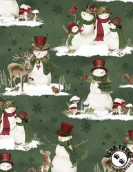 Wilmington Prints Woodland Snowmen Scenic Snowmen Green