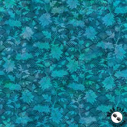 In The Beginning Fabrics Oriental Gardens Fan Floral Teal