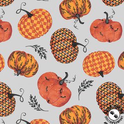 Studio E Fabrics Paranormal Parade Pumpkins Light Gray