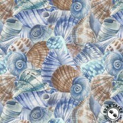 Blank Quilting Seatopia Seashell Collage Blue Blank Quilting Seatopia Seashell Collage Blue