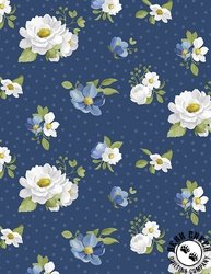 Wilmington Prints Blossom Blues Medium Floral Toss Dark Blue