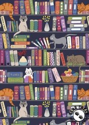 Lewis and Irene Fabrics Purrfect Book Club Book Shelves and Cats Multi Lewis and Irene Fabrics Purrfect Book Club Book Shelves and Cats Multi