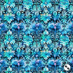 QT Fabrics Fantasia Decorative Floral Turquoise