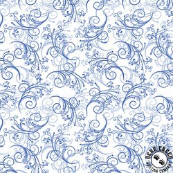 Benartex All About Daisies Dancing Scroll White/Blue