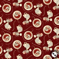 Clothworks Gingerbread Christmas Mice Dark Red