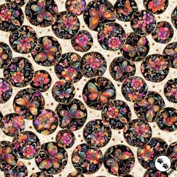 QT Fabrics Fluttering Garden Butterfly Medallions Oatmeal QT Fabrics Fluttering Garden Butterfly Medallions Oatmeal