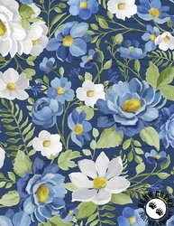 Wilmington Prints Blossom Blues Large Florals Dark Blue