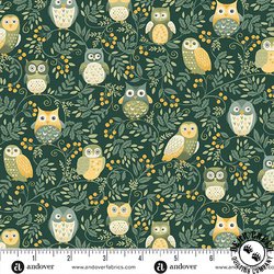 Andover Fabrics Hello Autumn Twilight Owls Green