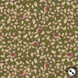 Lewis and Irene Fabrics Isabella Arts and Crafts Birds on Forest Green Lewis and Irene Fabrics Isabella Arts and Crafts Birds on Forest Green