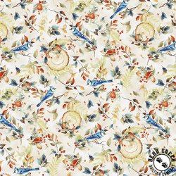 Hoffman Fabrics Blue Jay Song Birds Natural Gold