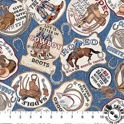 Northcott Cowboy Blues Sayings Blue/Multi